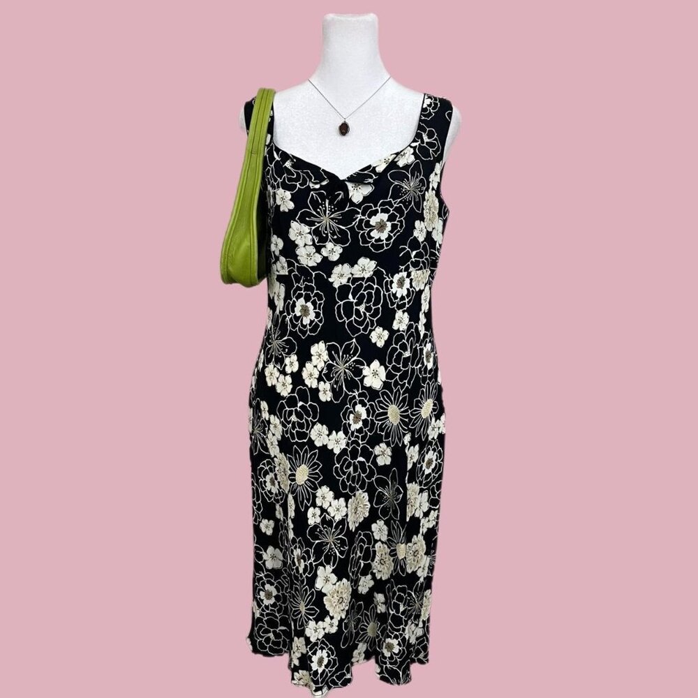 vintage 90s black floral girly downtown it girl sleeveless midi dress